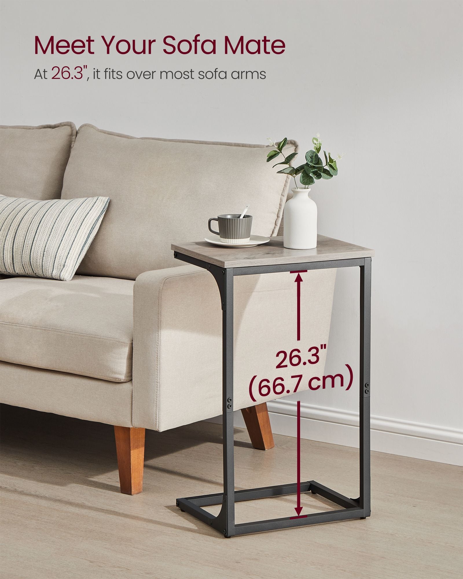 C-Shaped End Table with Metal Frame - HWLEXTRA 