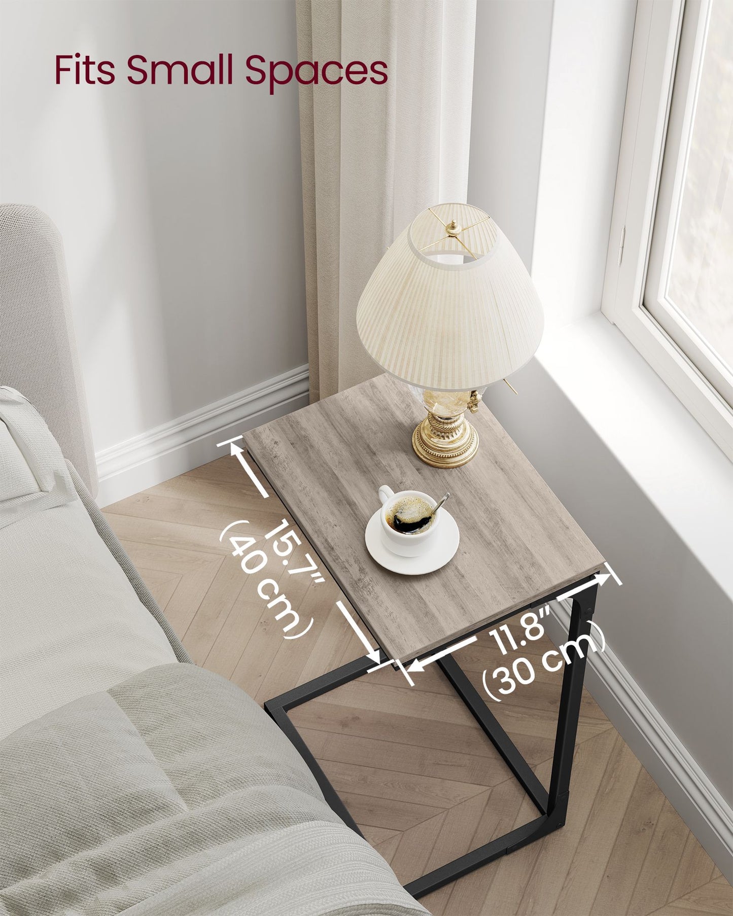 C-Shaped End Table with Metal Frame - HWLEXTRA 