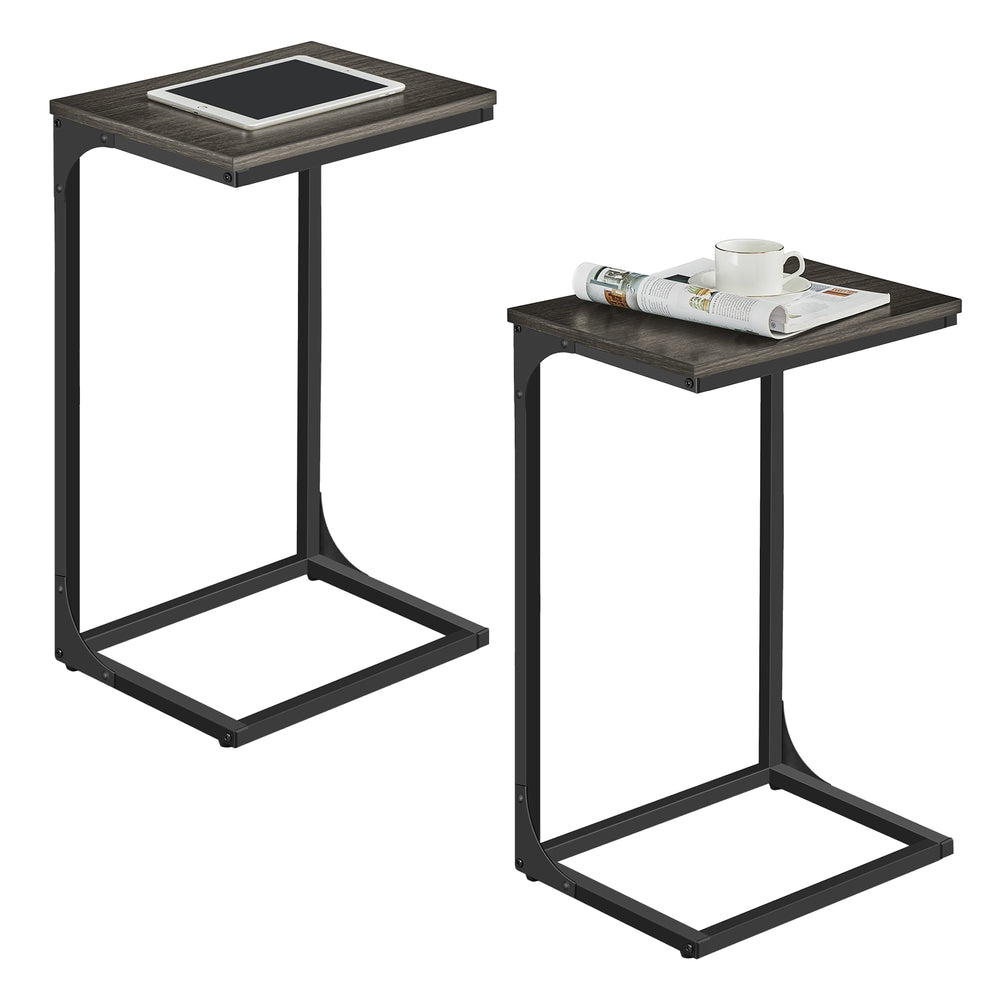C-Shaped End Table with Metal Frame