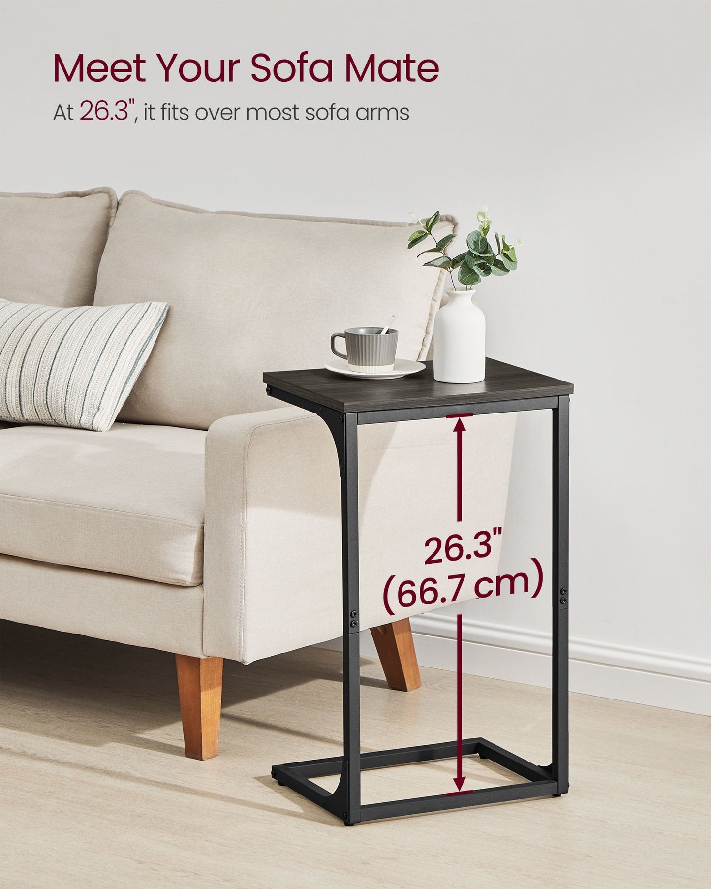 C-Shaped End Table with Metal Frame - HWLEXTRA 