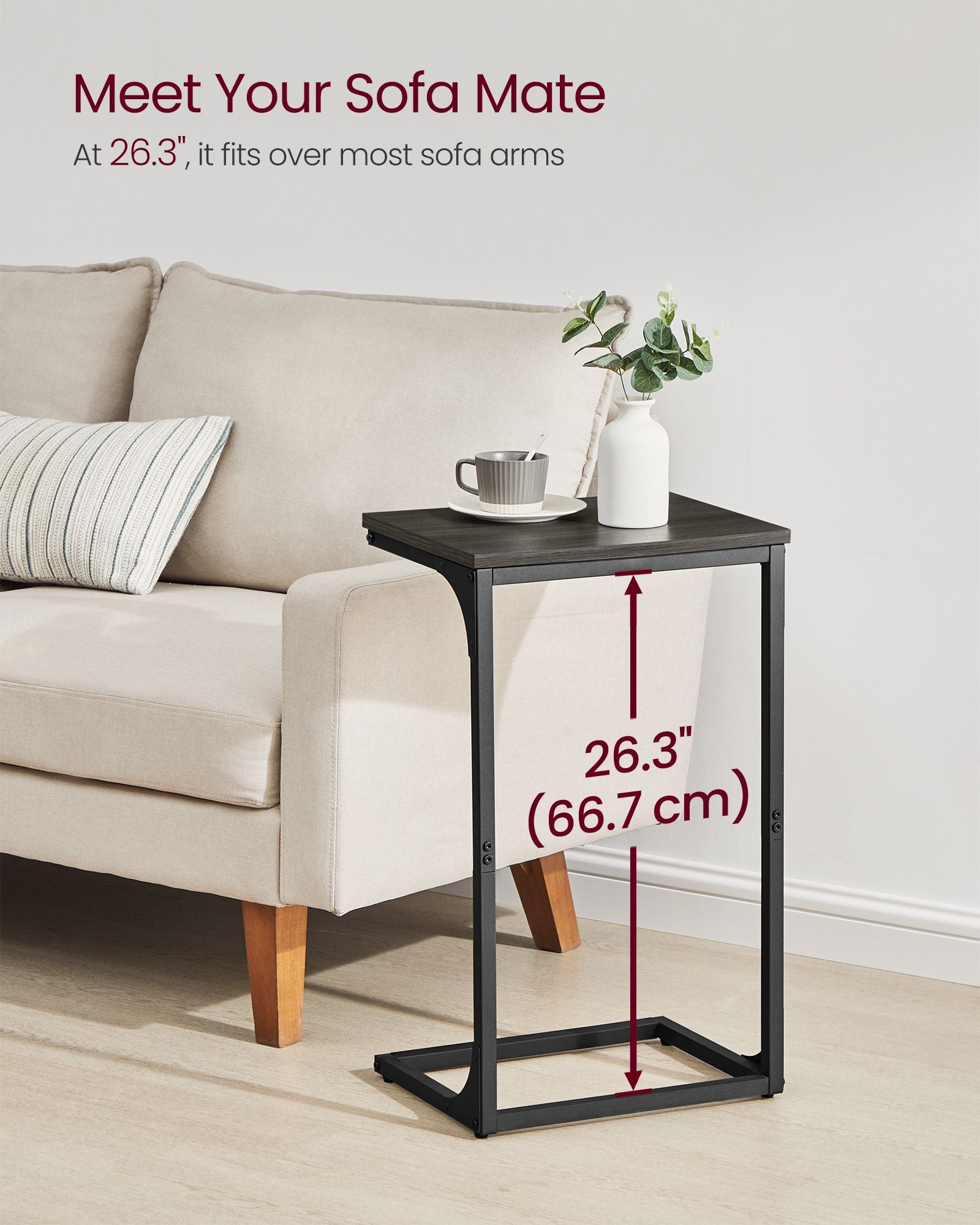 C-Shaped End Table with Metal Frame - HWLEXTRA 
