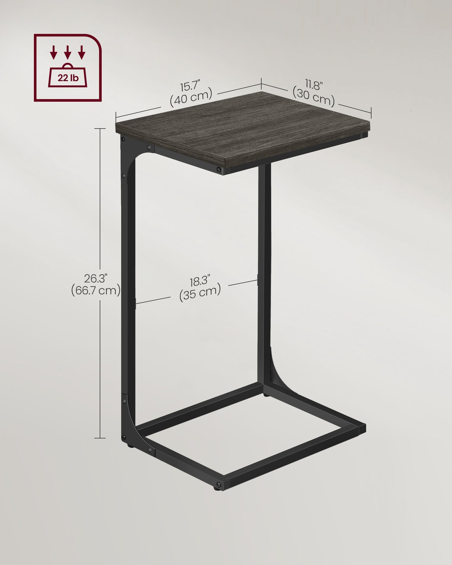 C-Shaped End Table with Metal Frame - HWLEXTRA 