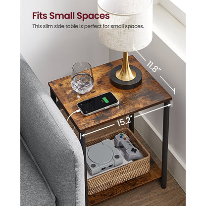 Side Tables with Charging Station, Set of 2 End Tables with USB Ports and Outlets, Nightstands for Living Room, Bedroom, Plug-in Series, Rustic Brown and Black