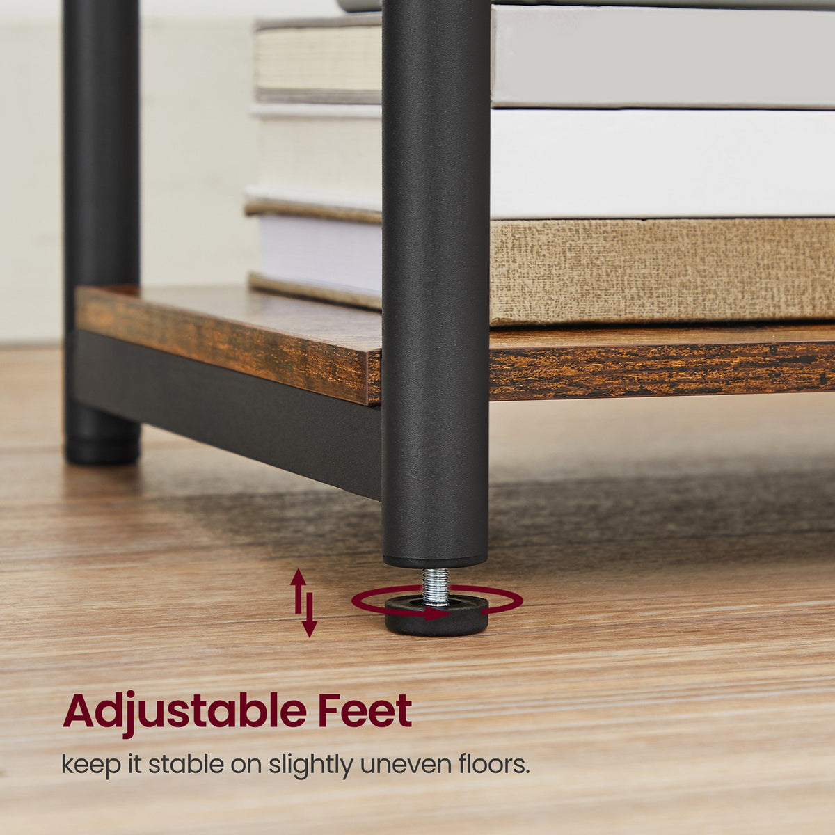 Side Tables with Charging Station, Set of 2 End Tables with USB Ports and Outlets, Nightstands for Living Room, Bedroom, Plug-in Series, Rustic Brown and Black