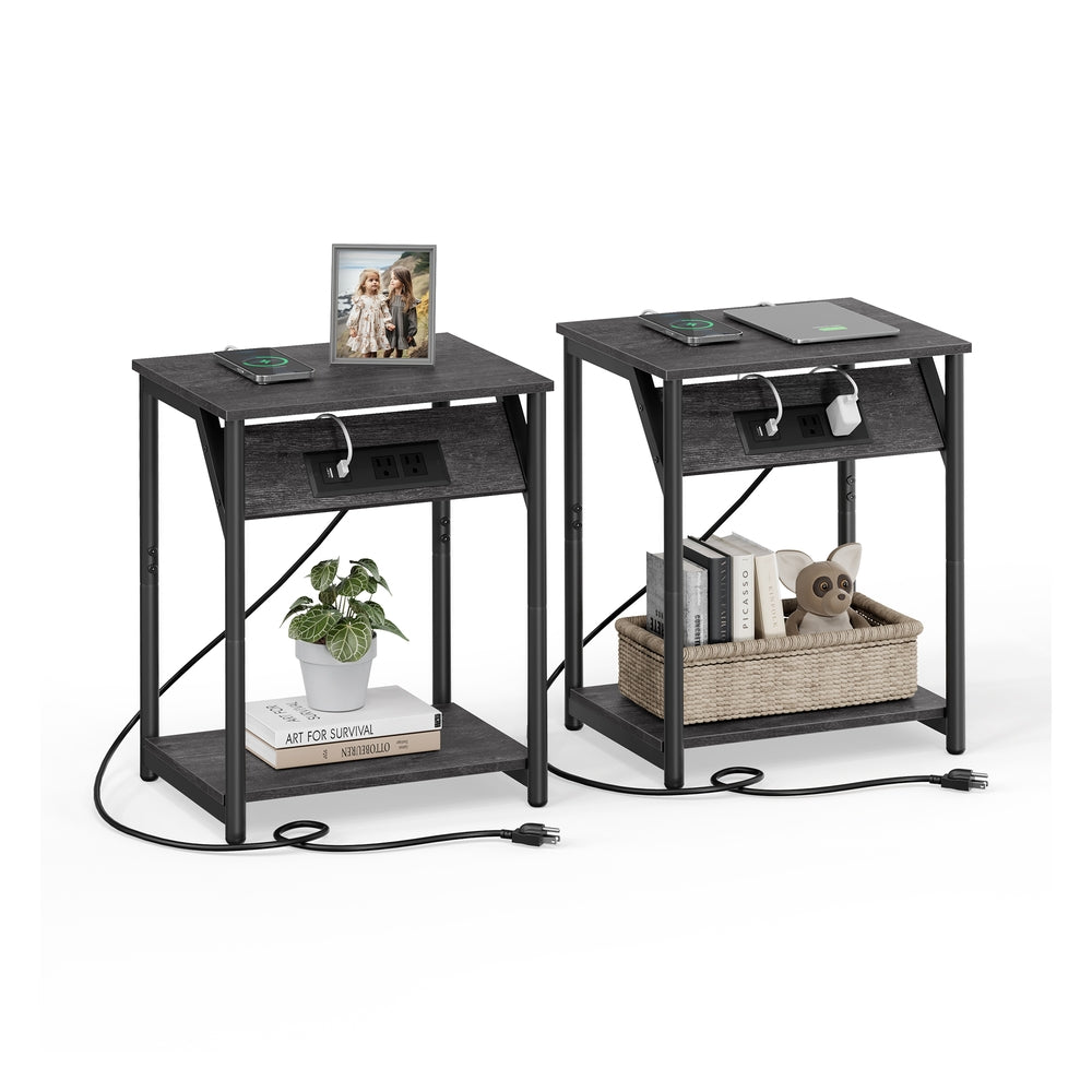 Set of 2 End Table with Charging Station