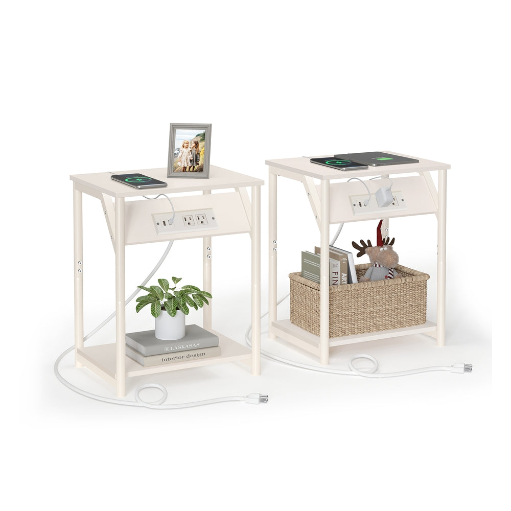 Set of 2 End Table with Charging Station