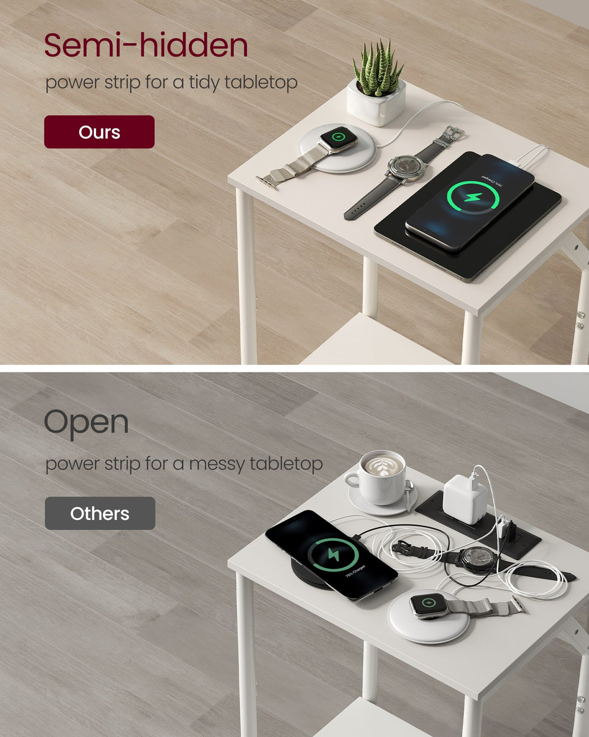 Set of 2 End Table with Charging Station