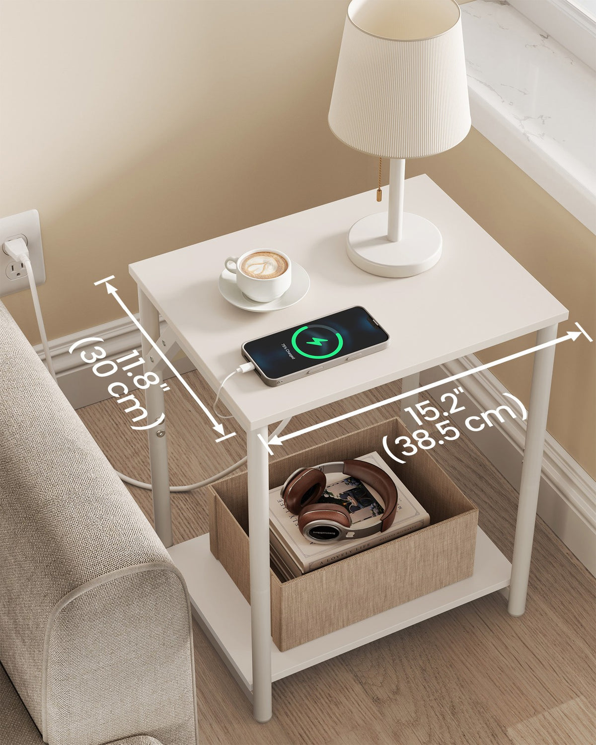 Set of 2 End Table with Charging Station