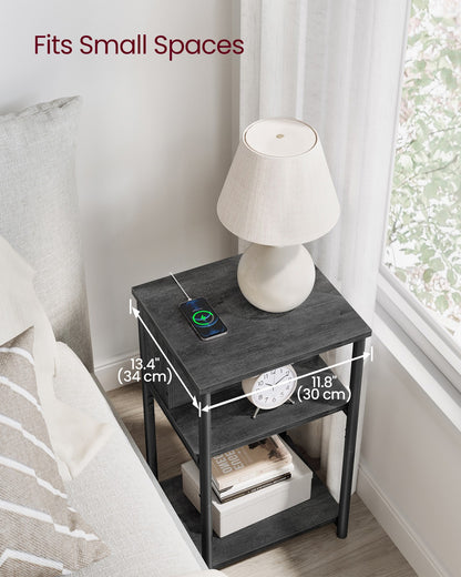 3-Tier End Table with Charging Station Chestnut Brown and Black