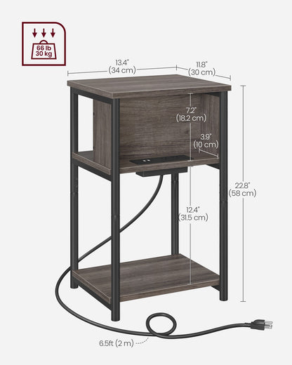 3-Tier End Table with Charging Station Chestnut Brown and Black