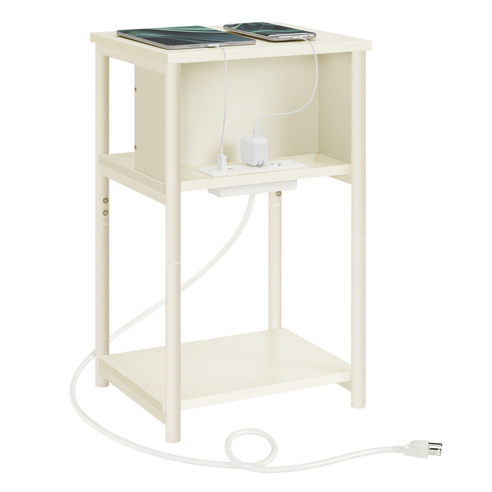 3-Tier End Table with Charging Station Chestnut Brown and Black