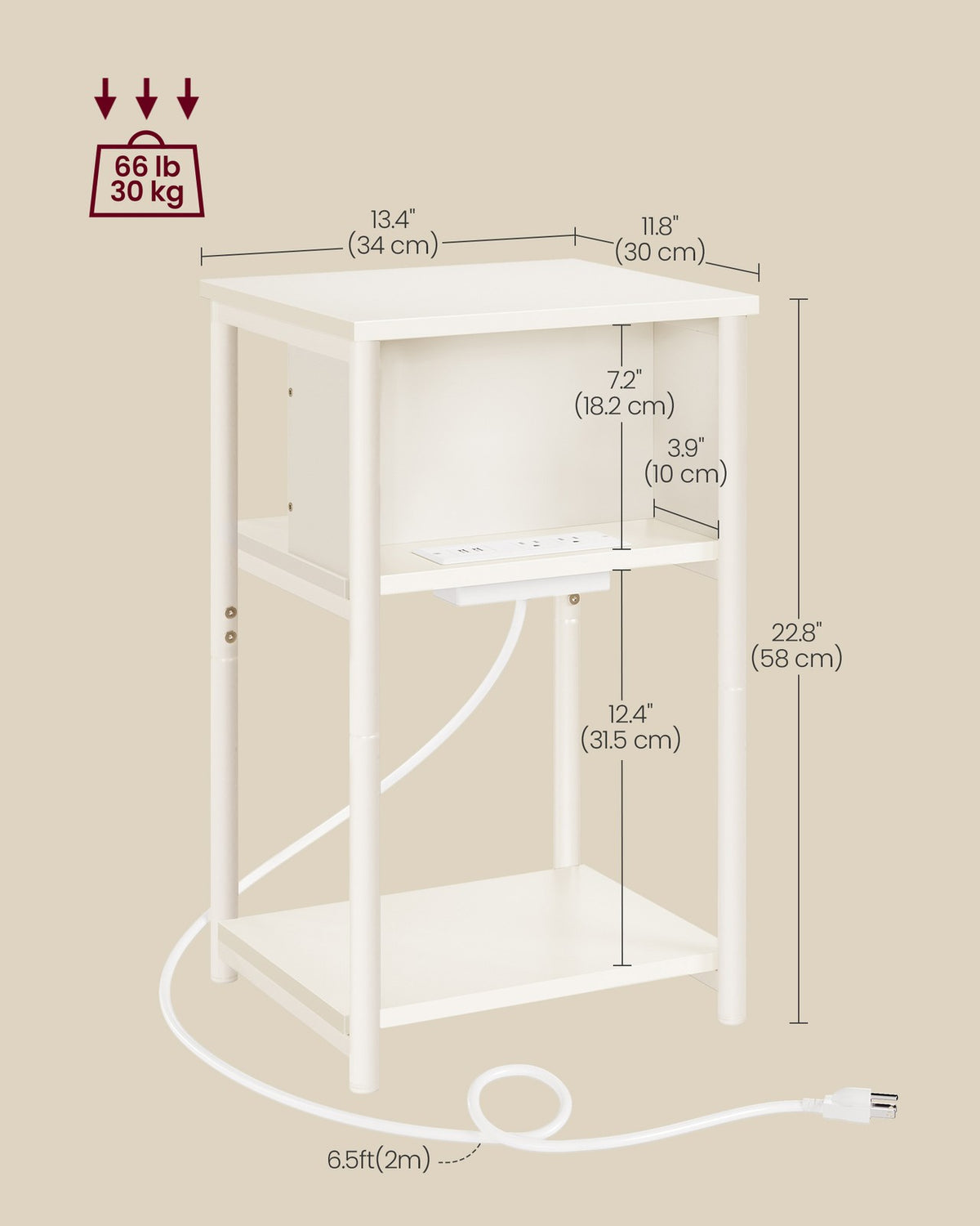 3-Tier End Table with Charging Station Chestnut Brown and Black