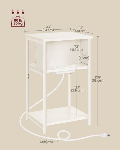 3-Tier End Table with Charging Station Chestnut Brown and Black