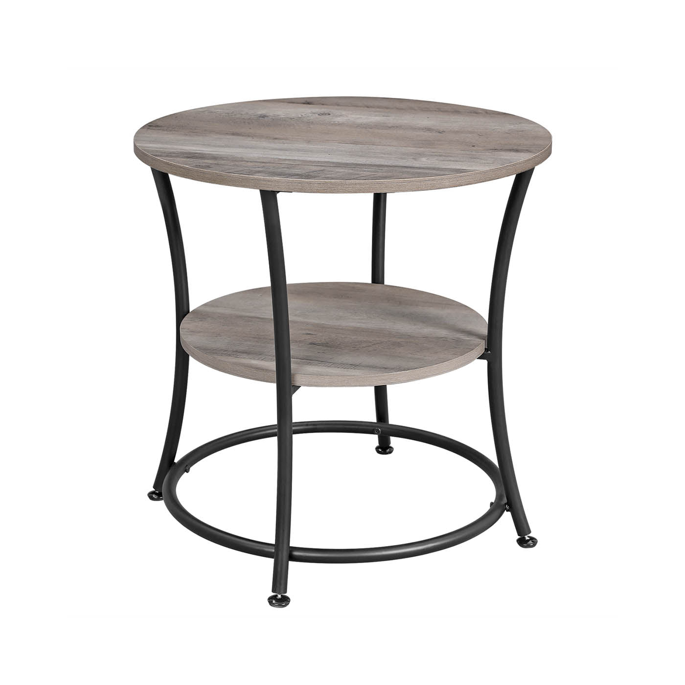 HWLEXTRA Side Table, Round End Table with 2 Shelves, Living Room, Bedroom, Easy Assembly, Metal, Industrial Design, Vintage, Shabby Chic, Greige - HWLEXTRA 