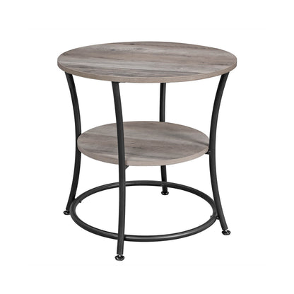 HWLEXTRA Side Table, Round End Table with 2 Shelves, Living Room, Bedroom, Easy Assembly, Metal, Industrial Design, Vintage, Shabby Chic, Greige - HWLEXTRA 