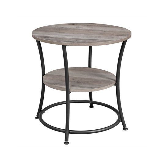 HWLEXTRA Side Table, Round End Table with 2 Shelves, Living Room, Bedroom, Easy Assembly, Metal, Industrial Design, Vintage, Shabby Chic, Greige - HWLEXTRA 
