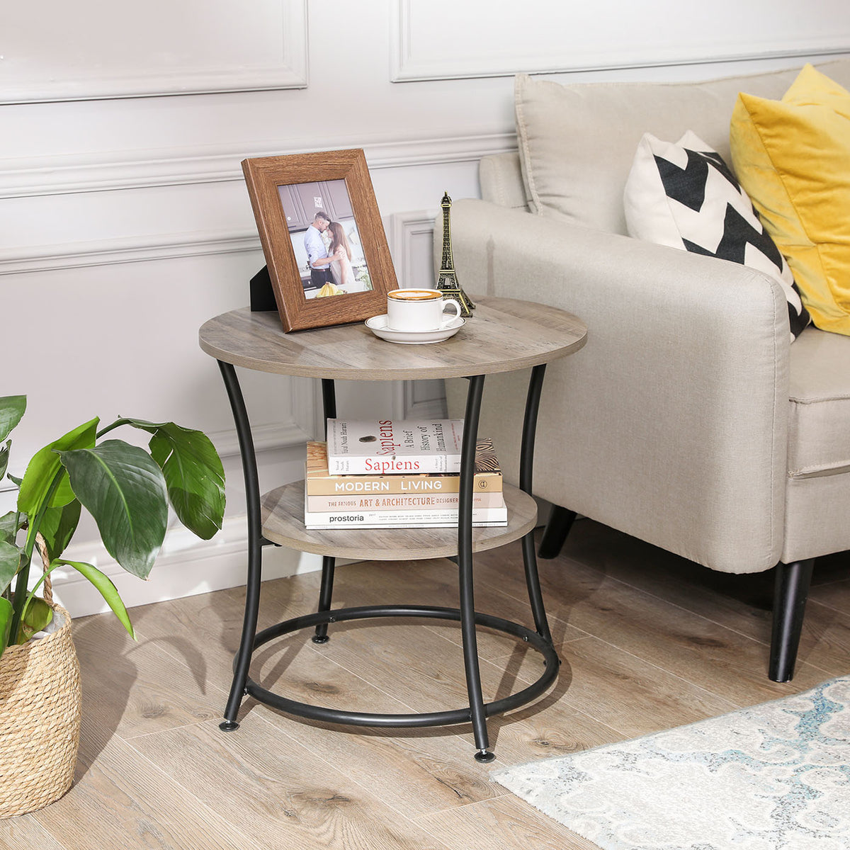 Side Table | Round End Table with Shelves