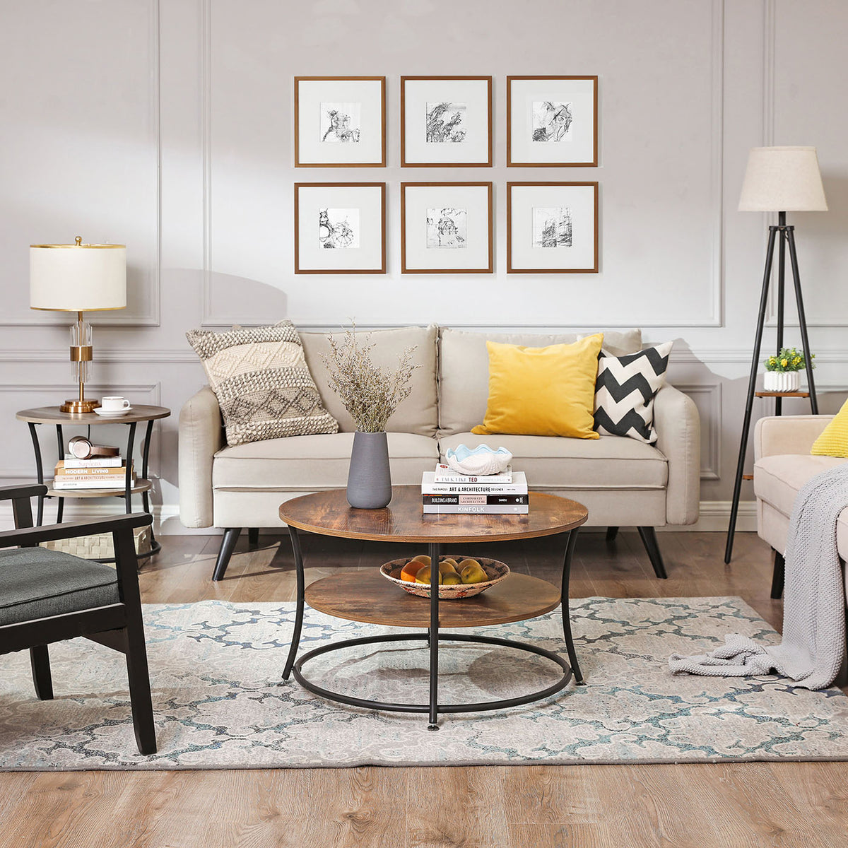 Side Table | Round End Table with Shelves