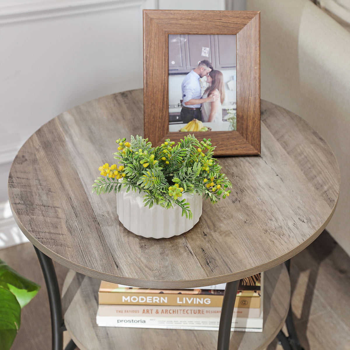 Side Table | Round End Table with Shelves