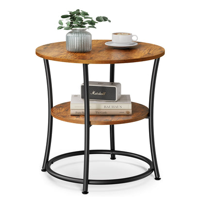 Side Table | Round End Table with Shelves