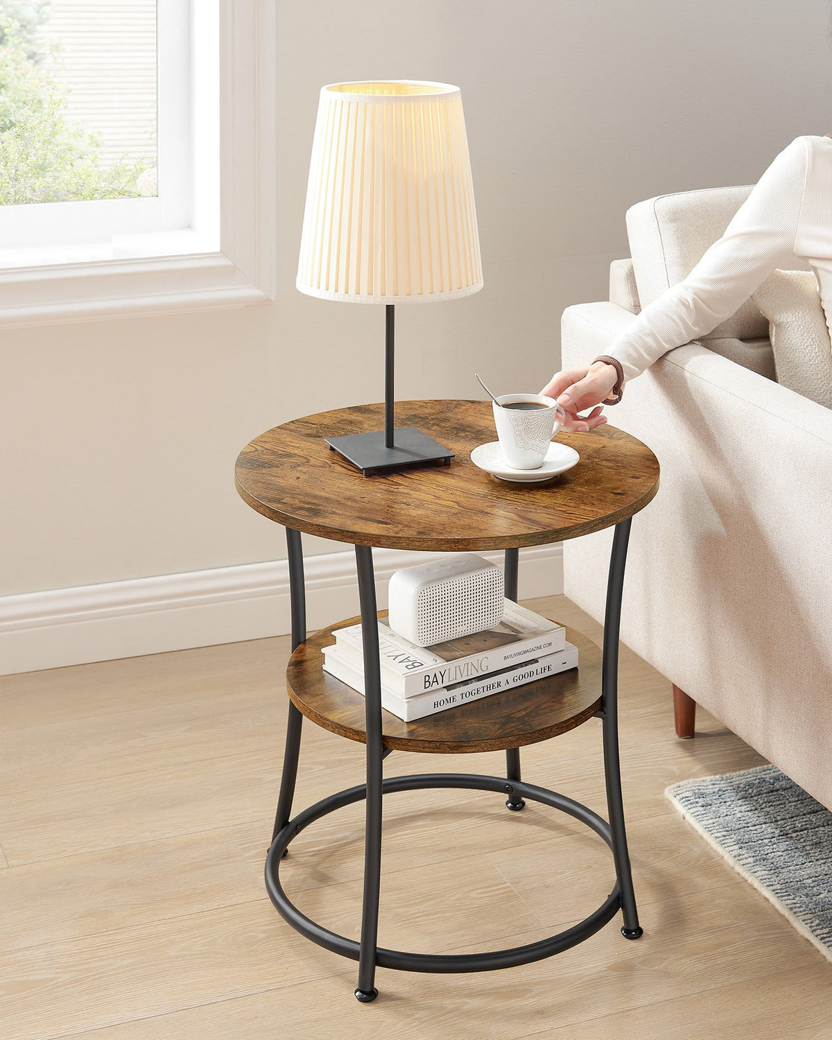 Side Table | Round End Table with Shelves