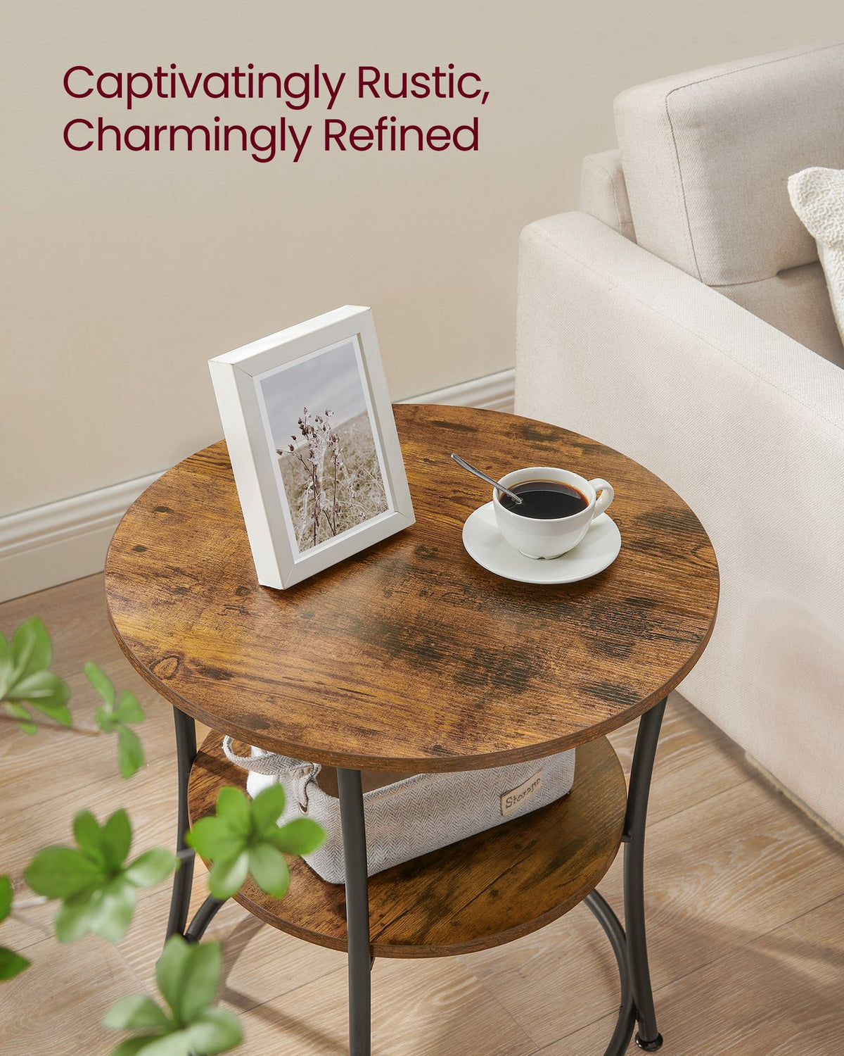 Side Table | Round End Table with Shelves