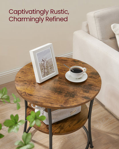 Side Table | Round End Table with Shelves