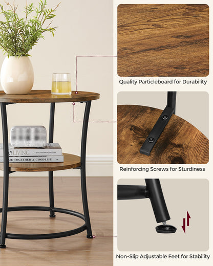 Side Table | Round End Table with Shelves