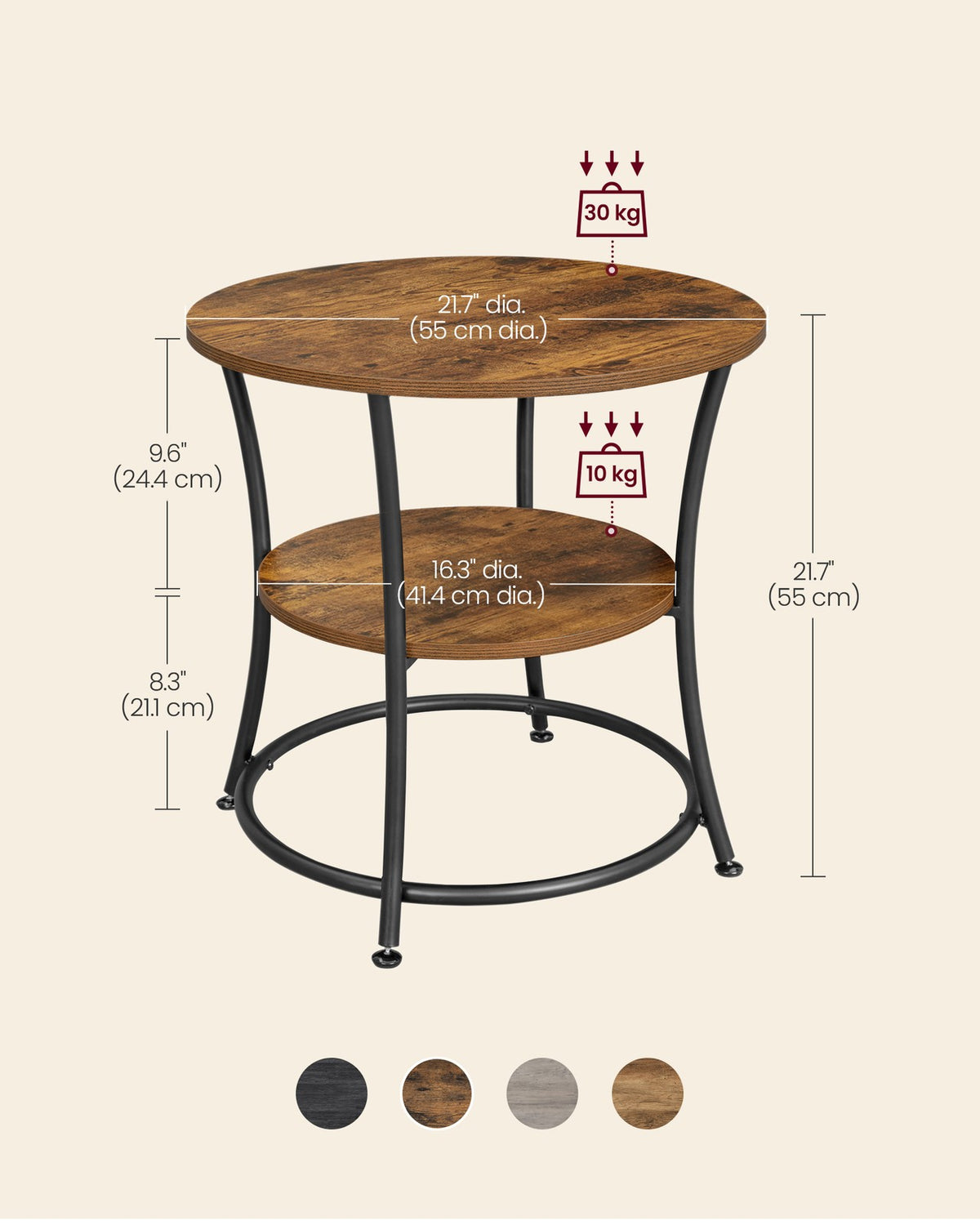 Side Table | Round End Table with Shelves