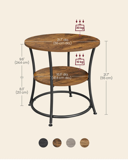 Side Table | Round End Table with Shelves