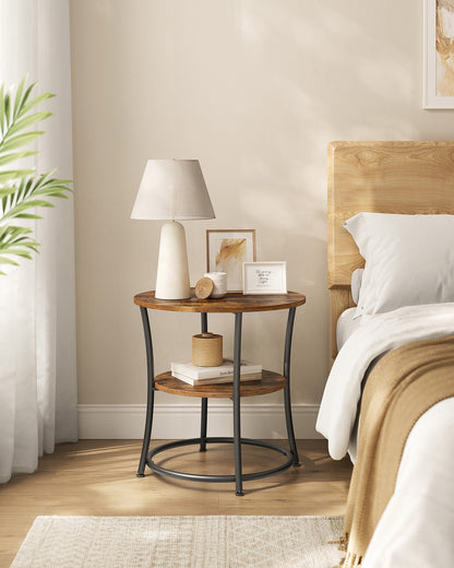 Side Table | Round End Table with Shelves