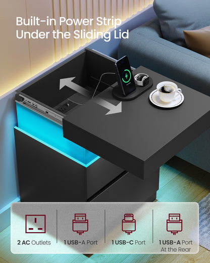 KAILYN Collection - Nightstand with Power Outlets, Sliding Lid