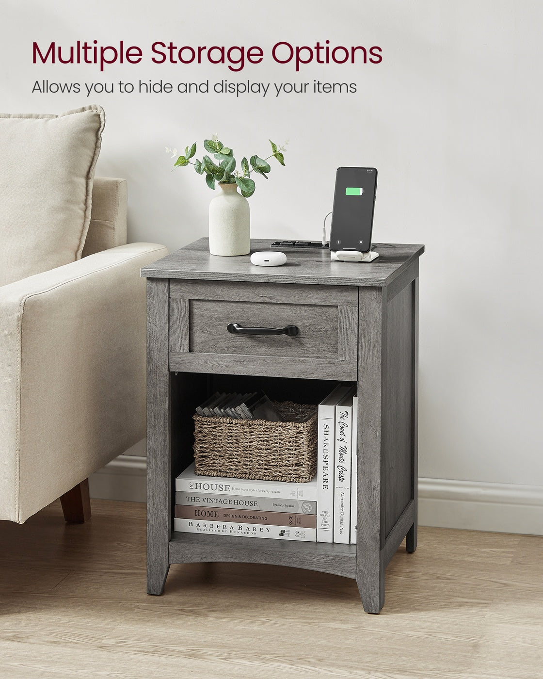 Farmhouse Nightstands with Charging Station, Set of 2 - image 30