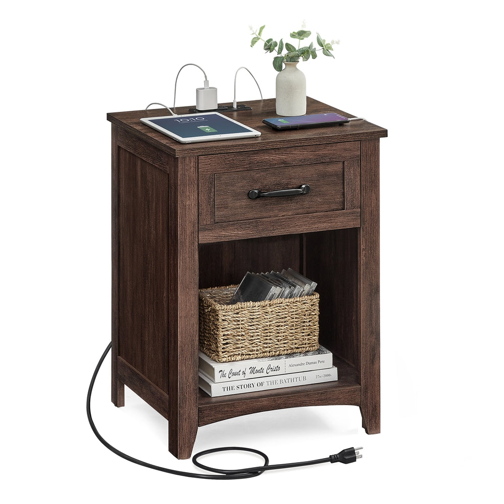 Farmhouse Nightstands with Charging Station, Set of 2 - image 10