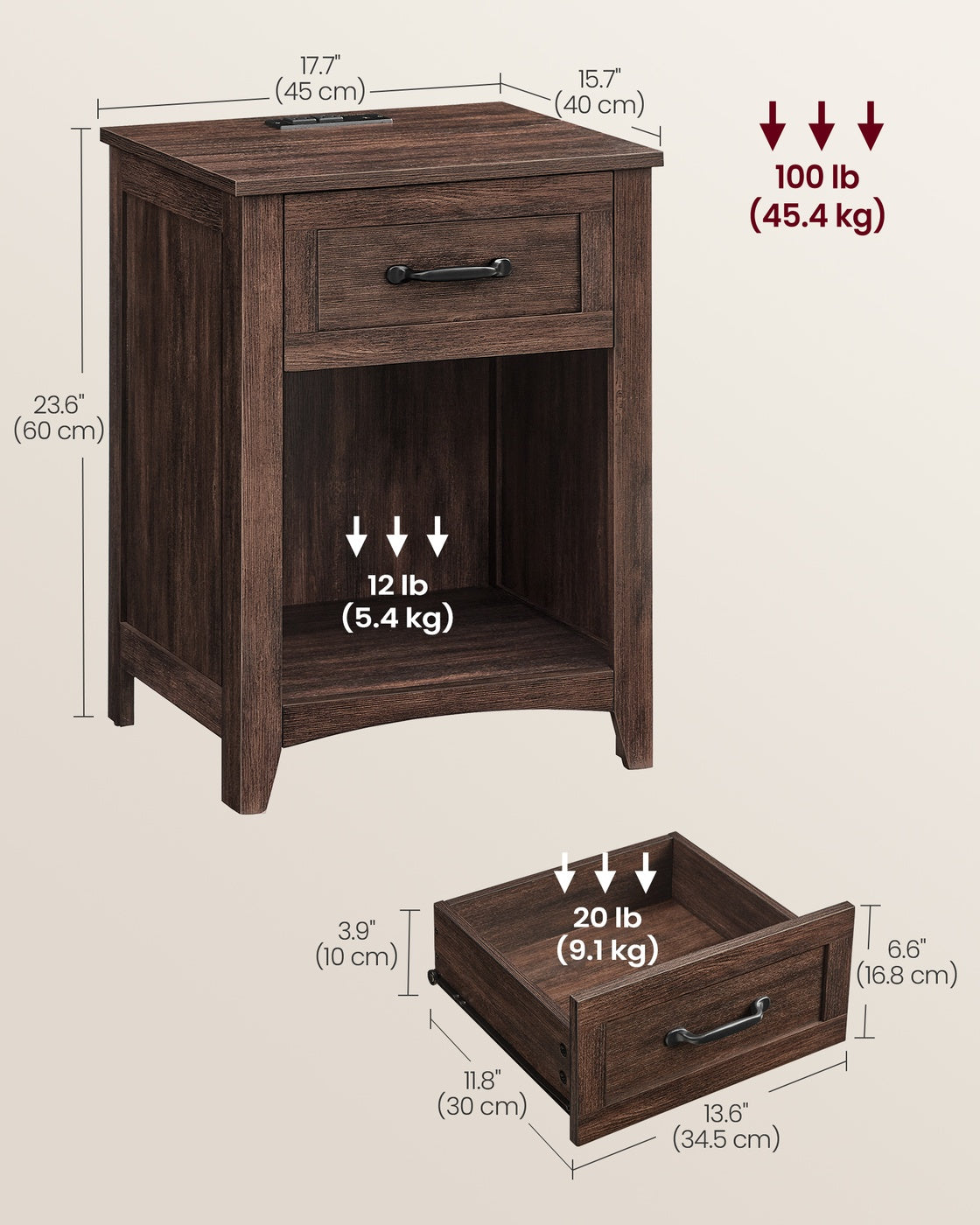 Farmhouse Nightstands with Charging Station, Set of 2 - image 15