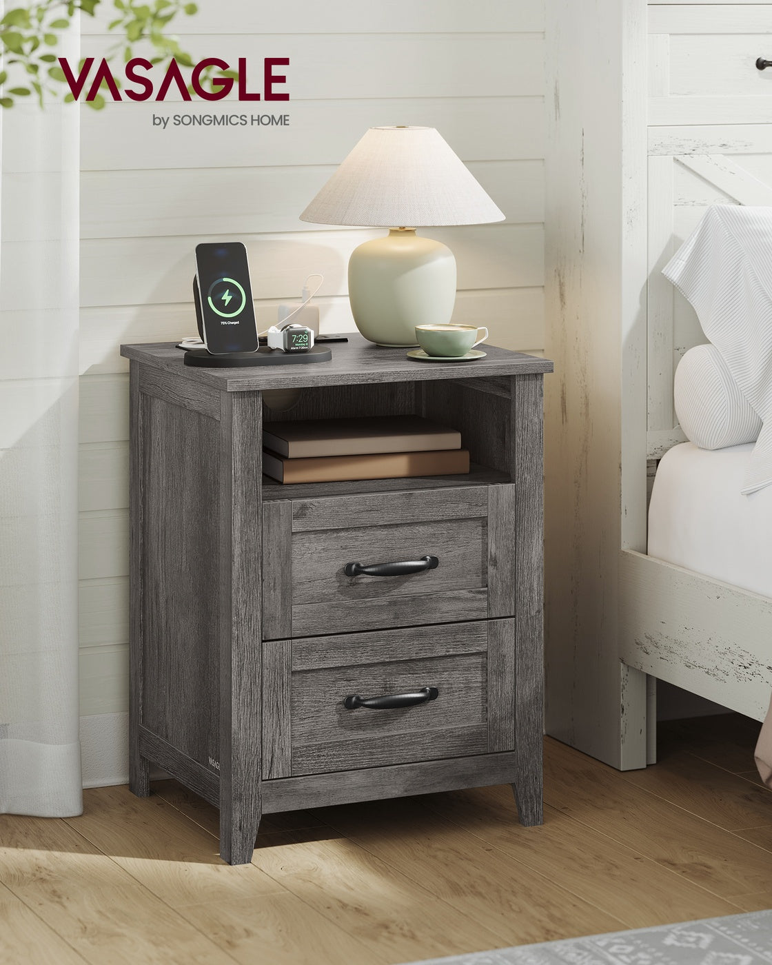 LIRY Collection - Farmhouse Nightstand with Charging Station - image 8