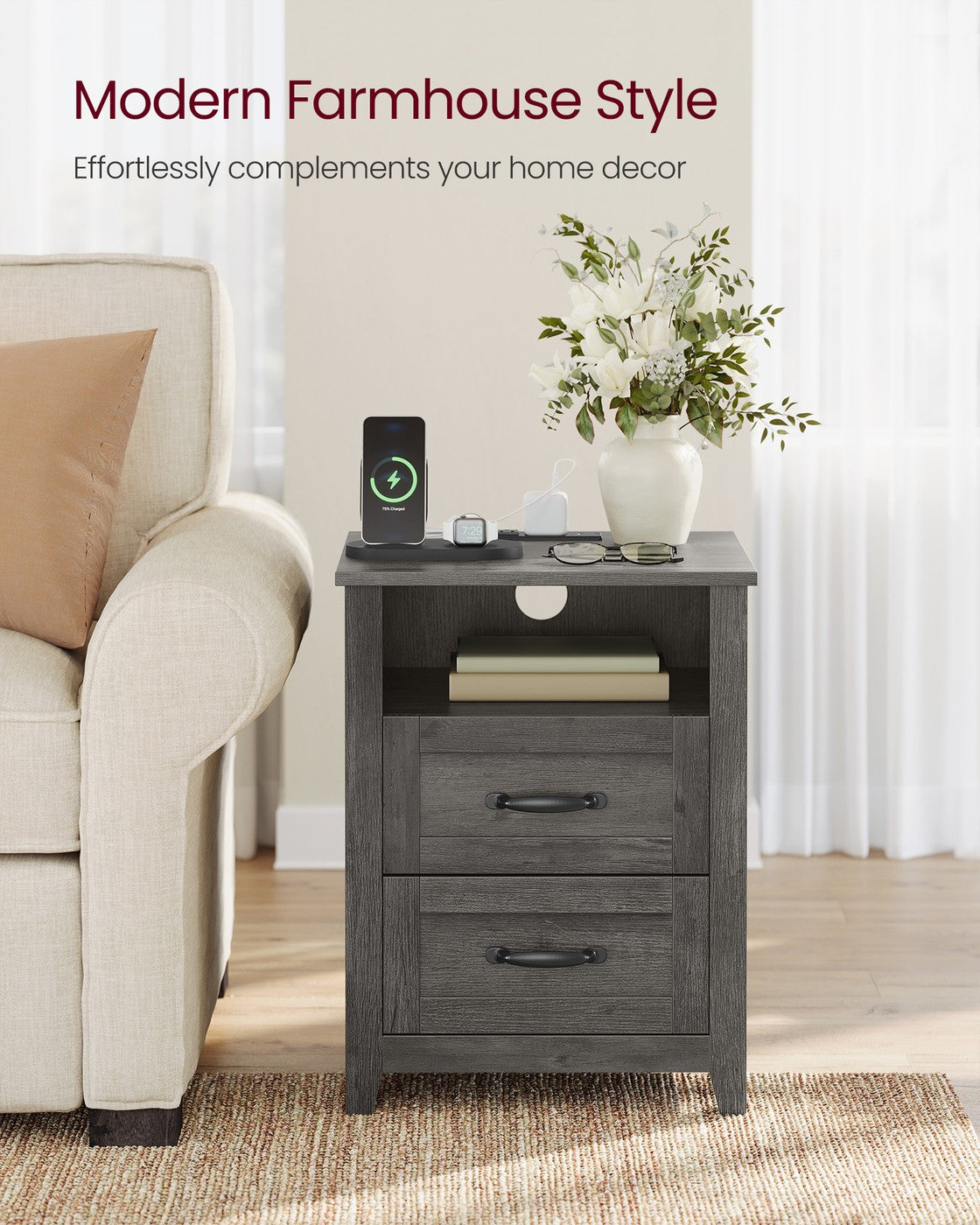 LIRY Collection - Farmhouse Nightstand with Charging Station - image 9