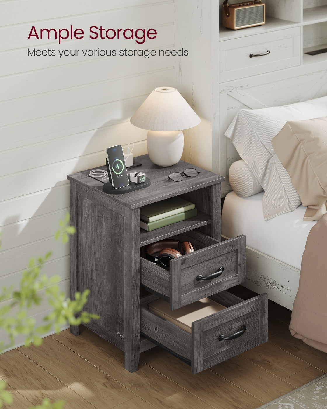 LIRY Collection - Farmhouse Nightstand with Charging Station - image 11