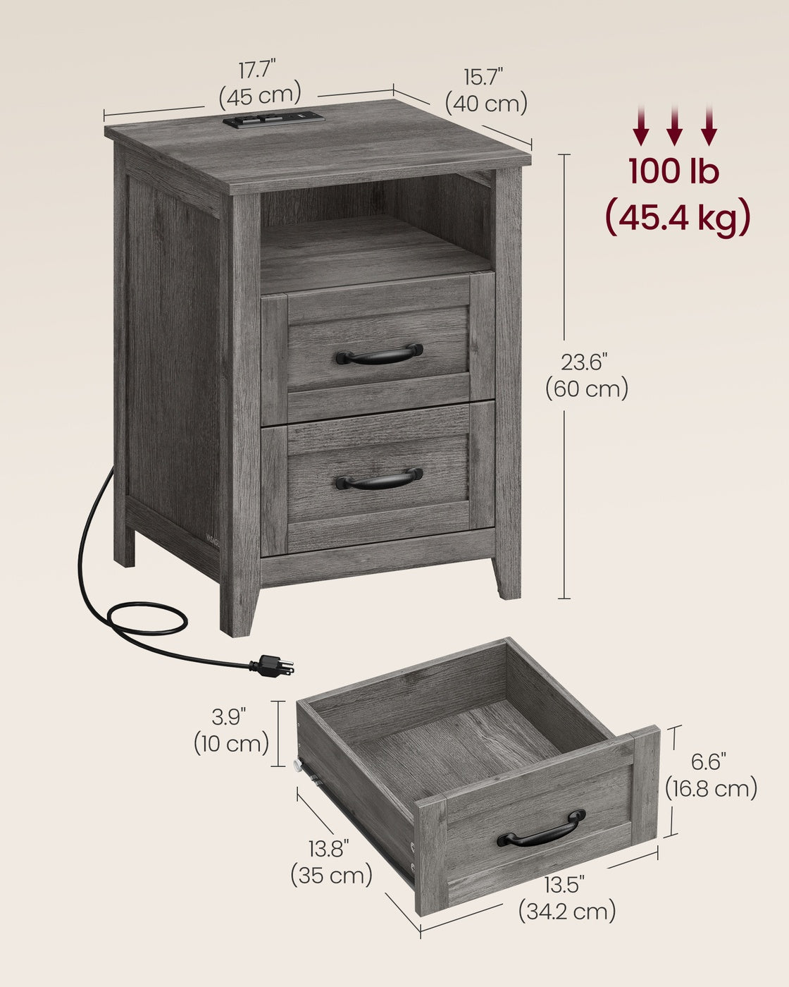 LIRY Collection - Farmhouse Nightstand with Charging Station - image 12