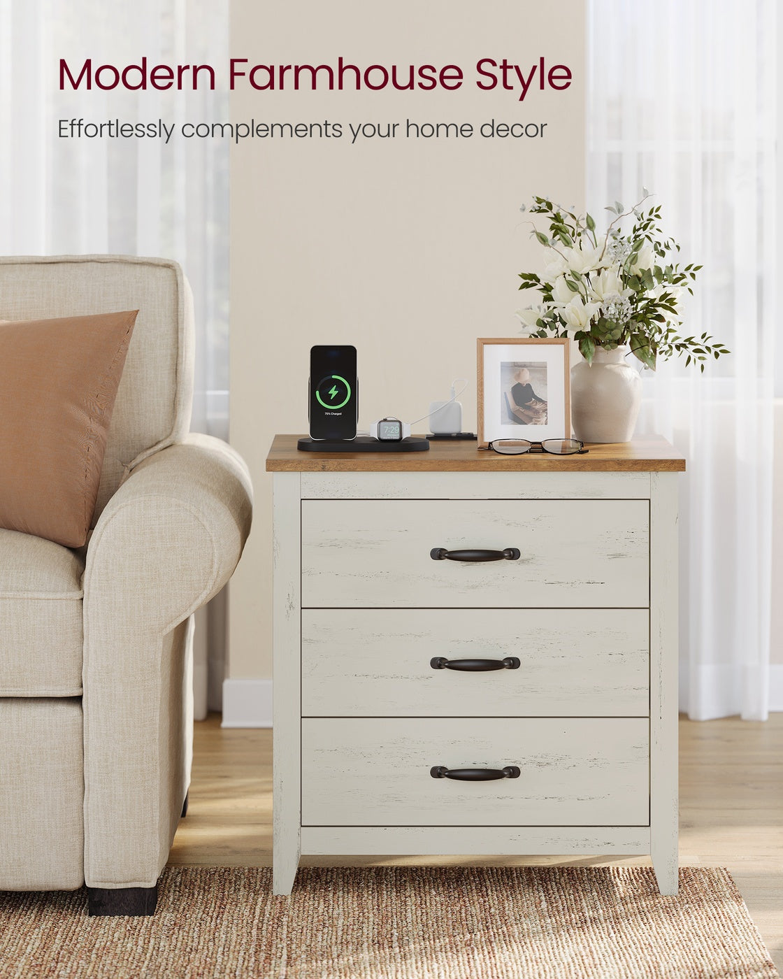 LIRY Collection - Farmhouse Nightstand with Charging Station - image 21