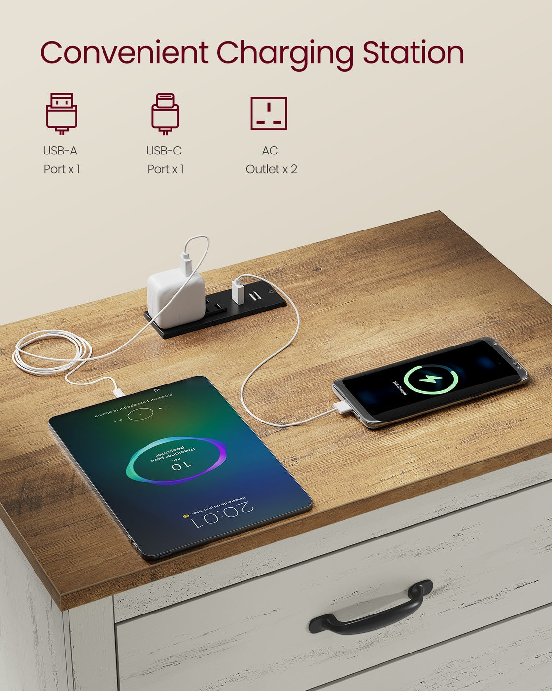 LIRY Collection - Farmhouse Nightstand with Charging Station - image 22