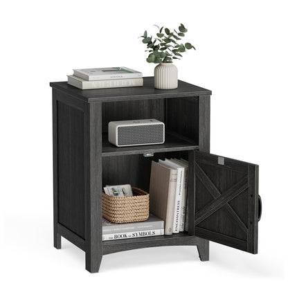 Farmhouse Nightstand with Barn Door - Charcoal Gray / 1