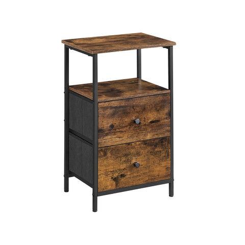 Nightstand with 2 Drawers, 2 Drawer Dresser for Bedroom, Side Table with 2 Fabric Drawers, 24-Inch Tall End Table with Storage Shelf, Rustic Brown and Black