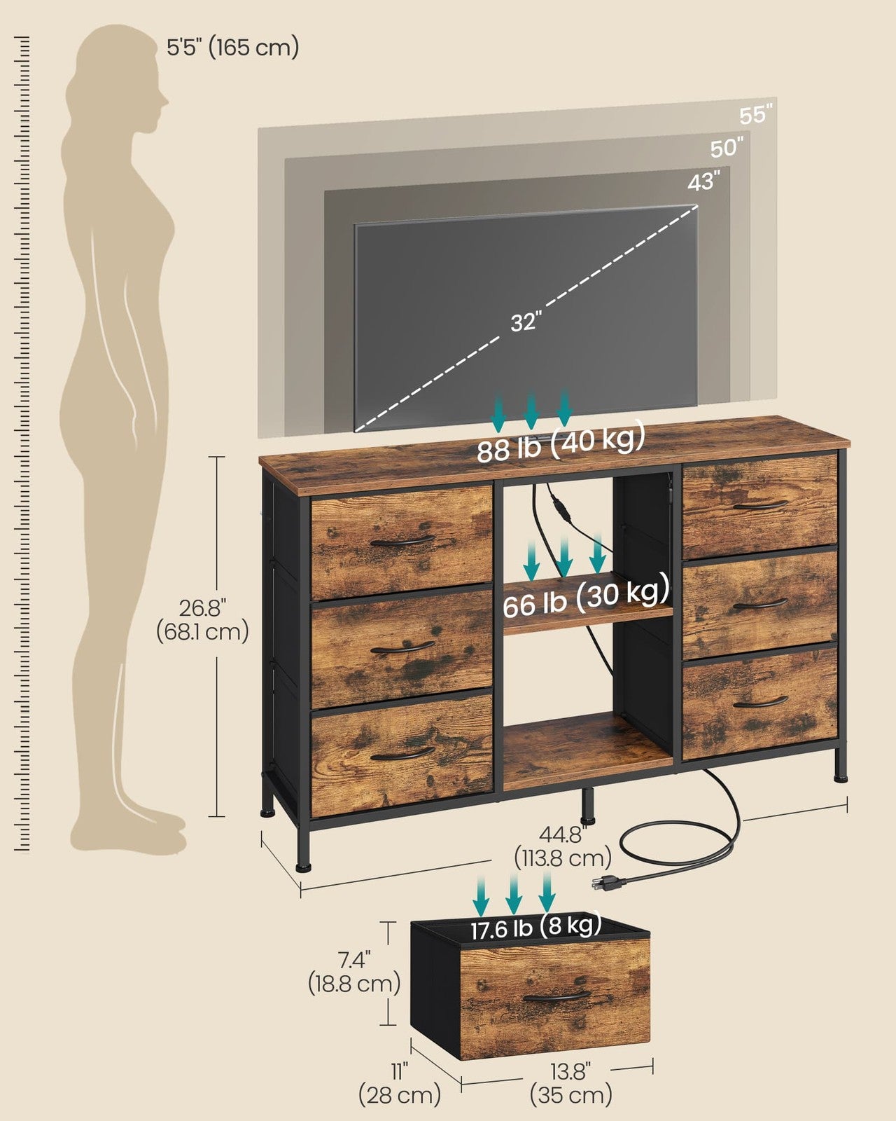 TV Stand with drawers and shelves for bedroom or lounge - image 6