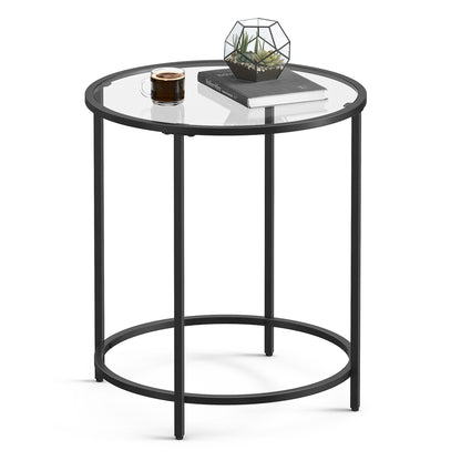 Round Side Table, Tempered Glass End Table with Golden Metal Frame, Small Coffee Table
