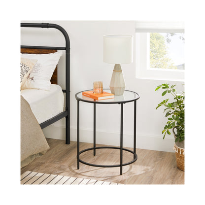 Round Side Table, Tempered Glass End Table with Golden Metal Frame, Small Coffee Table