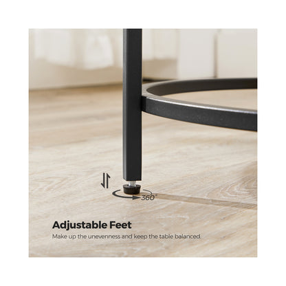 Round Side Table, Tempered Glass End Table with Golden Metal Frame, Small Coffee Table