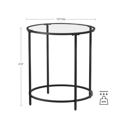 Round Side Table, Tempered Glass End Table with Golden Metal Frame, Small Coffee Table