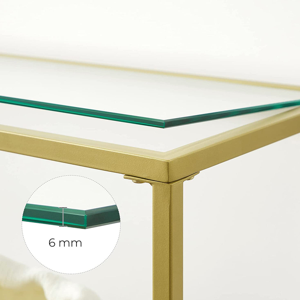Console Sofa Table with 3 Shelves, 51.2 x 11.8 x 28.7 Inches, Metal Frame, Tempered Glass Shelf