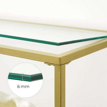 Console Sofa Table with 3 Shelves, 51.2 x 11.8 x 28.7 Inches, Metal Frame, Tempered Glass Shelf